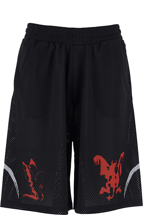 Homeware 44 Label Group Black Shorts With Perforated Design And Elasticated Waist In Tech Fabric For Men