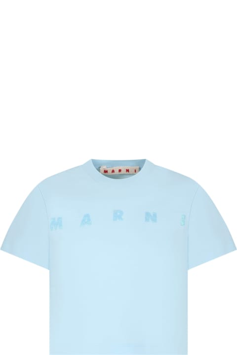Marni Topwear for Girls Marni Light Blue Crop T-shirt For Girl With Logo