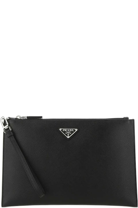 Prada حقائب لـ القسم الرجالي Prada Black Leather Clutch