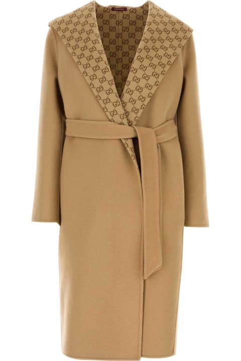 Coats & Jackets for Women Gucci Camel Wool Blend Reversible Coat