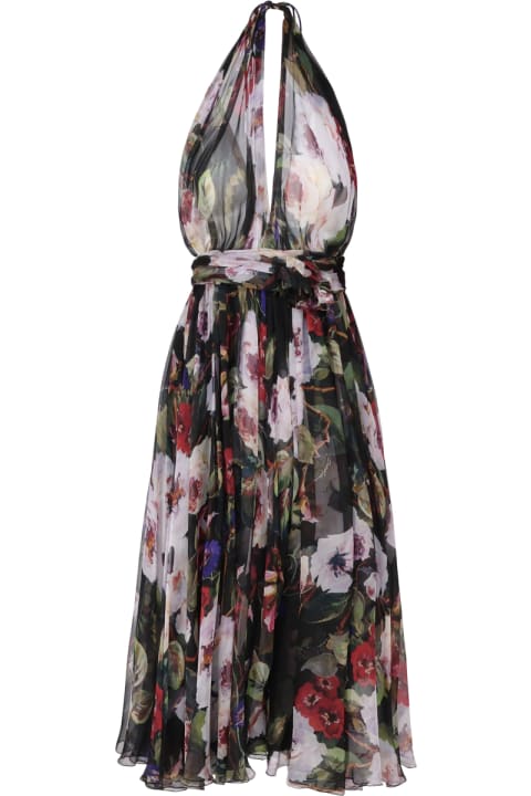 Dolce & Gabbana Clothing for Women Dolce & Gabbana Rose Garden Print Silk Chiffon Longuette Dress