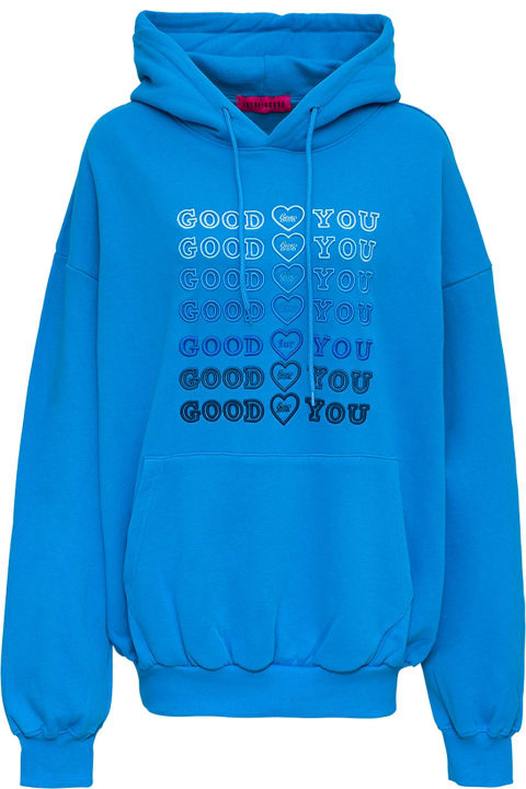 Blue Cotton Hoodie With Embroidered Logo