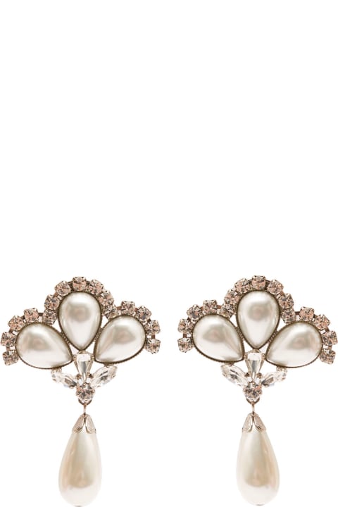 Earrings for Women Alessandra Rich Silver-colored Clip-on Crystal Earrings With Pendant Pearl In Hypoallergenic Brass Woman