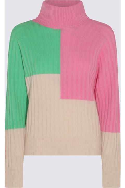 Essentiel Antwerp Sweaters for Women Essentiel Antwerp Beige, Green And Neon Pink Merino Wool And Cashmere Blend Rib Knit Sweater