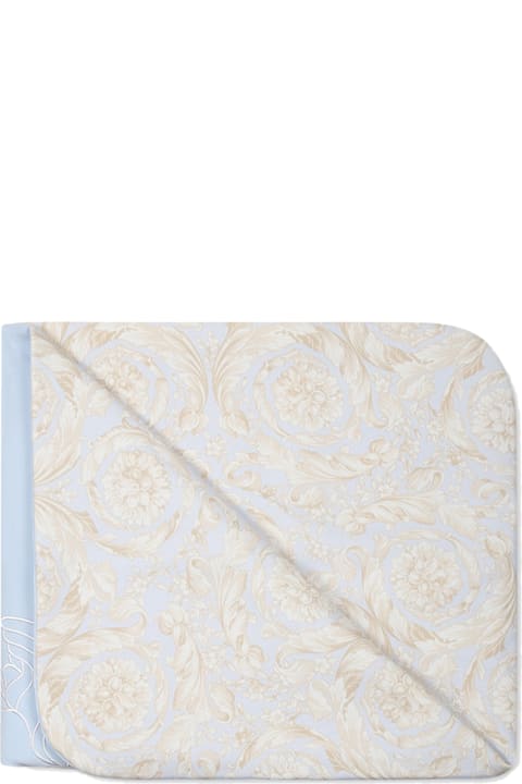 Versace إكسسورات وهدايا لـ رُضع أولاد Versace Light Blue Blanket For Baby Boy With Logo