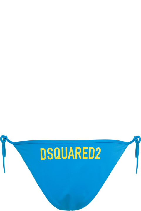 Swimwear for Women Dsquared2 Light Blue Swim Bikini Bottom With Lettering In Nylon Stretch Woman Dsquared2