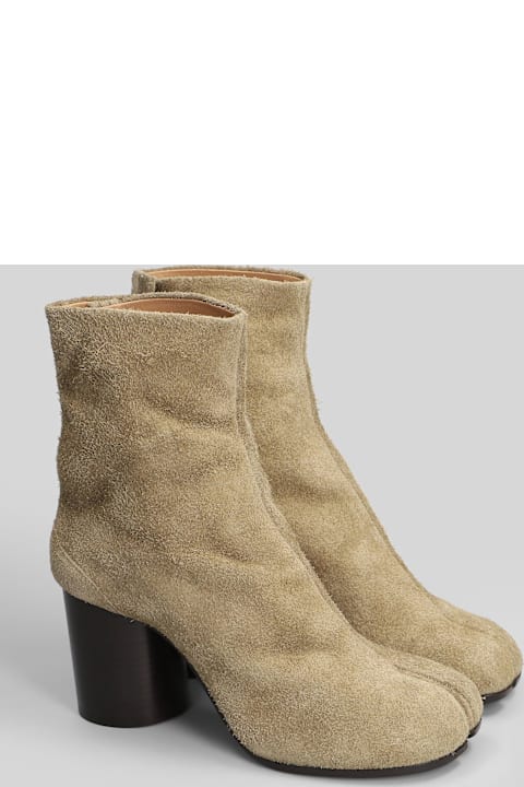 Maison Margiela Tabi High Heels Ankle Boots In Camel Suede