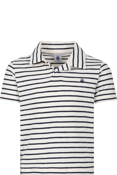 ボーイズ Petit BateauのTシャツ＆ポロシャツ Petit Bateau White Polo Shirt For Boy With Stripes