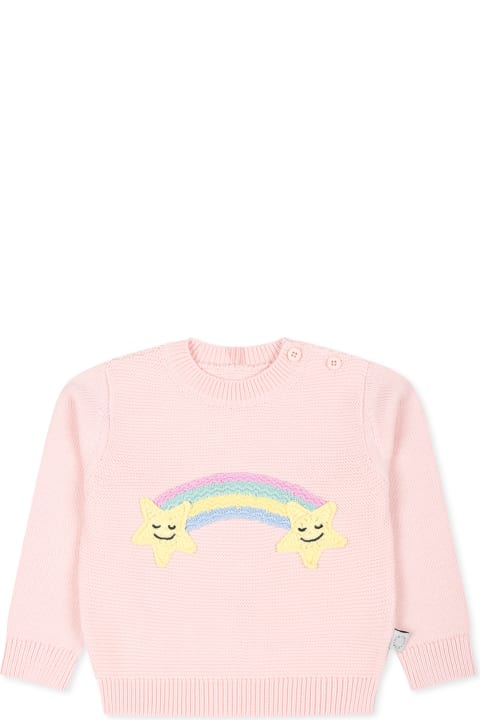 Topwear for Baby Girls Stella McCartney Kids Pink Sweater For Baby Girl With Rainbow