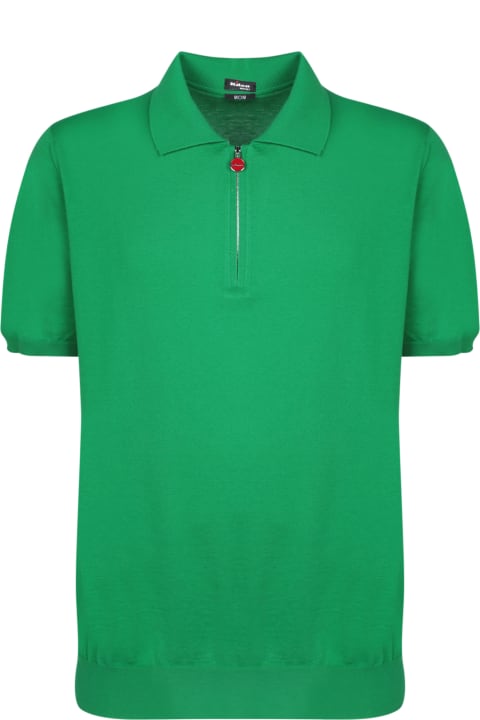 Fashion for Men Kiton Kiton Iconic Green Mid Zip Polo Shirt