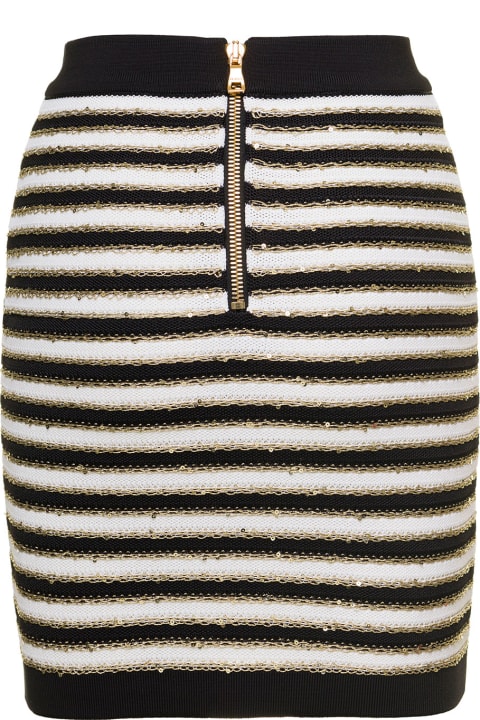 Buttones High Waisted Skirt Striped Knit