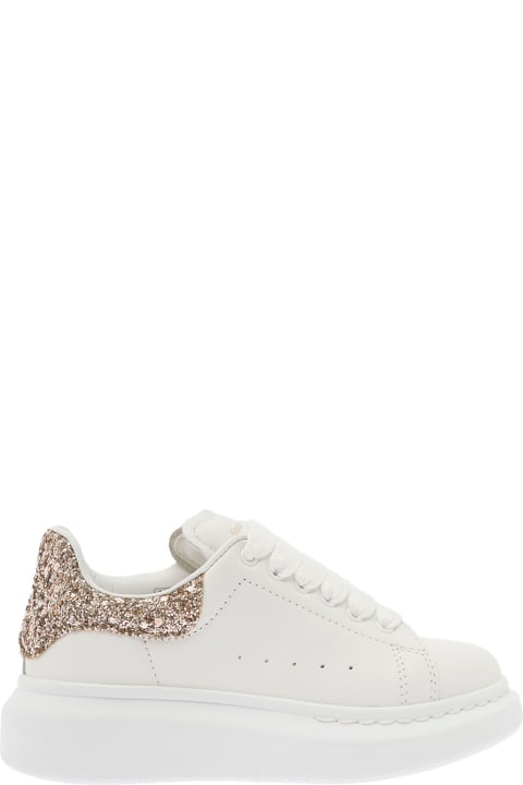 White Sneaker With Contrasted Heel With Glitter Detailing In Calf Leather