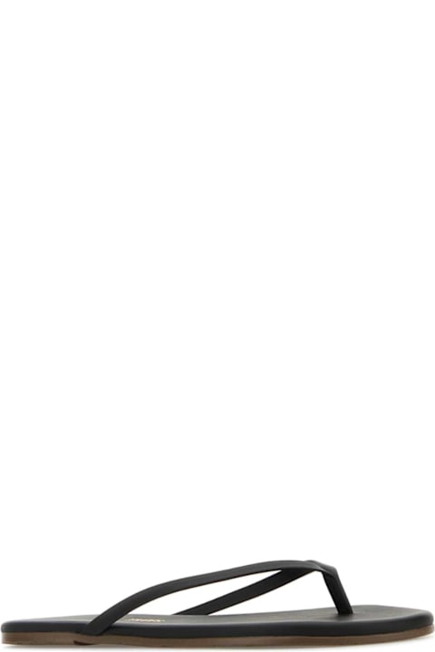 Tkees for Men Tkees Black Leather Lily Liners Thong Slippers