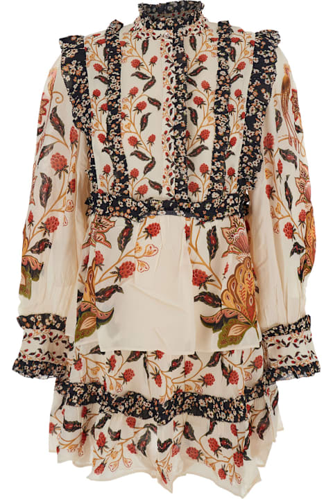 Homeware Farm Rio Multicolor Ruched Dress With All-over Floral Print In Viscose Blend Woman