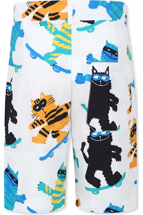 Stella McCartney Kids ملابس تحتية لـ أولاد Stella McCartney Kids White Shorts For Boy With Cats