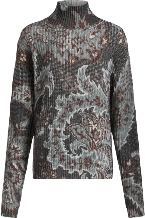 ETRO フリントツイルVネックトレス WRHA018199SA456 X0805 Etro Blue Wool Turtleneck With Paisley Pattern | italist