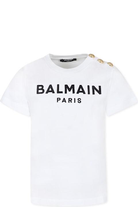 Homeware Balmain White T-shirt For Girl With Logo