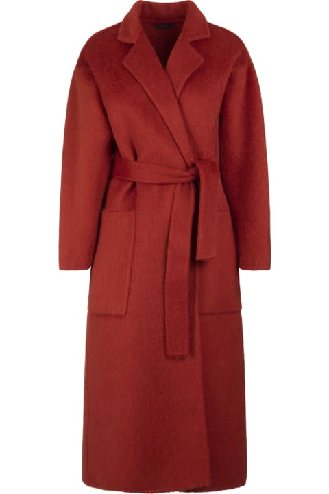 Woman Robe Coat In Red Double Cashmere