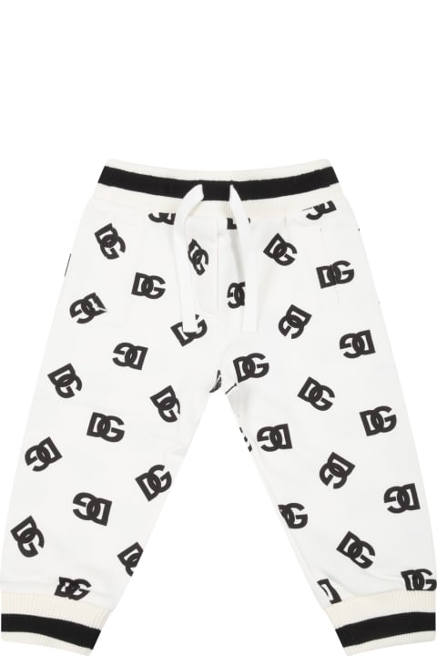 White Sweatpants For Baby Boy With Black Logo