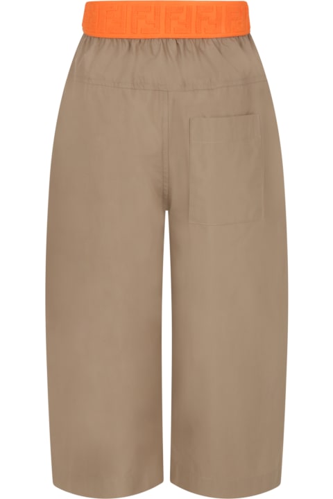 Beige Culotte-trouser For Girl With Orange Waistband