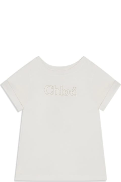 Chloé Topwear for Girls Chloé White T-shirt With Embroidered Logo