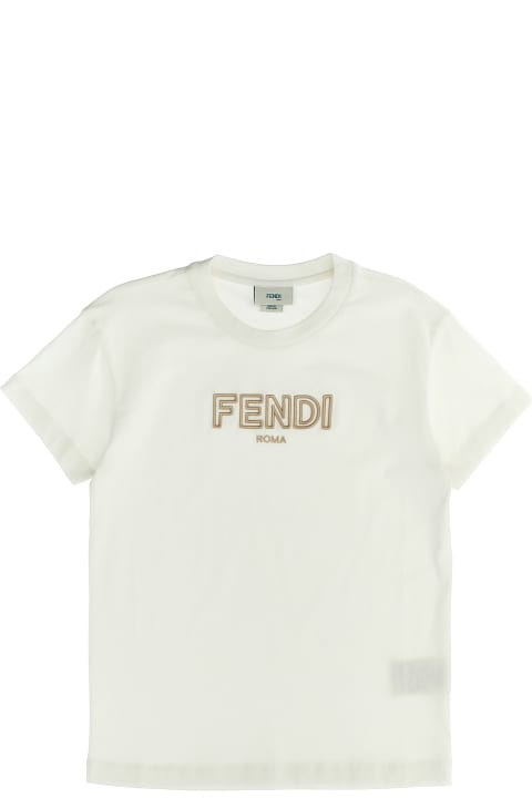 Fendi T-Shirts & Polo Shirts for Girls Fendi Logo Embroidery T-shirt