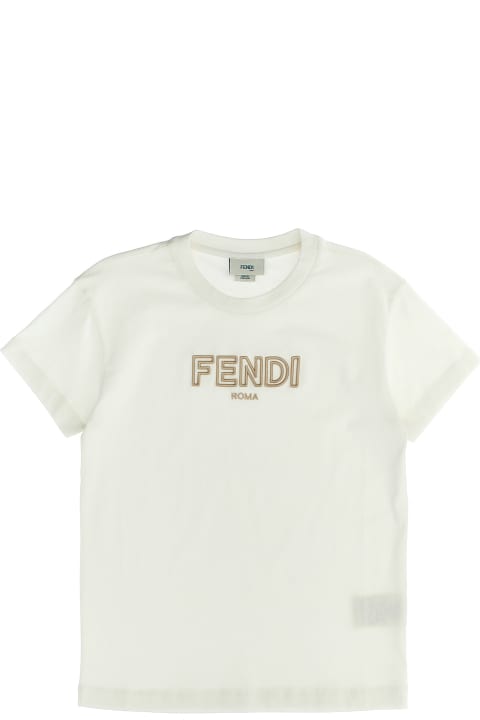 Fendi for Girls Fendi Logo Embroidery T-shirt