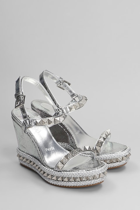 Christian Louboutin Sandals for Women Christian Louboutin Pyraclou 110 Sandals In Silver Leather