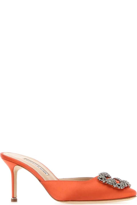 Manolo Blahnik Sandals for Women Manolo Blahnik Orange Satin Hangisi Mules