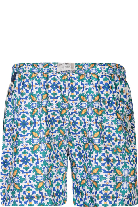 Swimwear for Men Peninsula Swimwear Floral Print Blue Boxer Swim Shorts By Peninsula