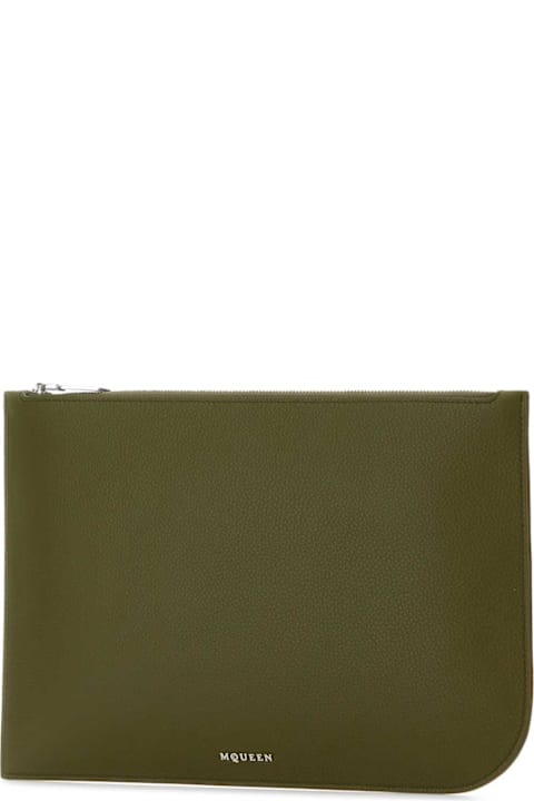 Alexander McQueen Totes for Men Alexander McQueen Olive Green Leather Large Sling Pouch