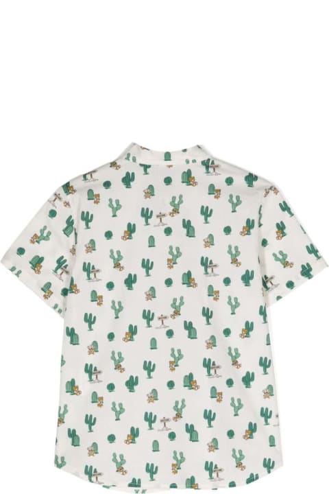 Moschino Shirts for Boys Moschino White Shirt With Cactus And Teddy Bear In Stretch Cotton Boy