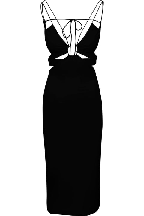 'klea' Black Midi Dress With Cut-out Detail And Spaghetti Straps In Stretch Polyamide Woman