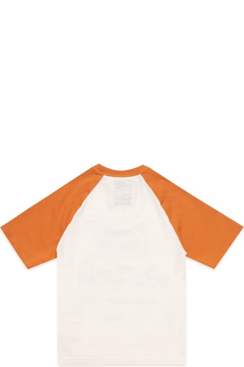 Myt20u T-shirt Myar Two-tone White And Orange Deadstock Fabric Crew-neck T-shirt With Rafflesia Digital Print