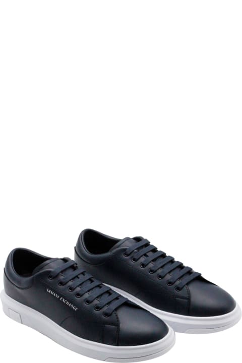 Shoes for Men Armani Collezioni Leather Sneakers With Matching Box Sole And Lace Closure. Small Logo On The Tongue And Back