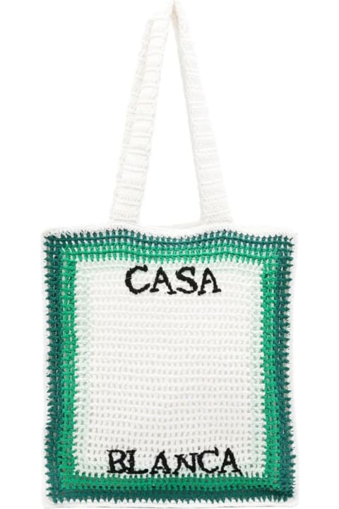 Totes for Men Casablanca Crocheted Tennis Tote Bag In Green And White