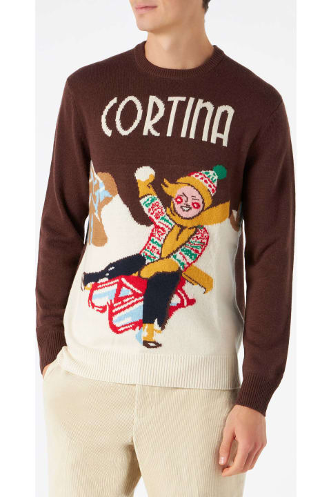 Homeware MC2 Saint Barth Crewneck Sweater With Cortina Postcard Jacquard