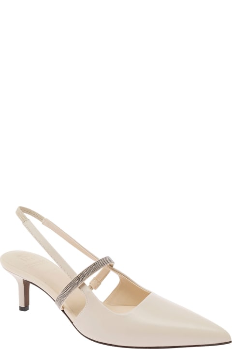High-Heeled Shoes for Women Brunello Cucinelli Slingback Pumps With Monile Strap In Leather