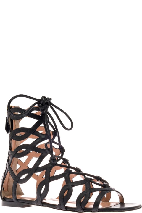 Alberta Ferretti Woman's Gladiator Flat  Black Leather Sandals