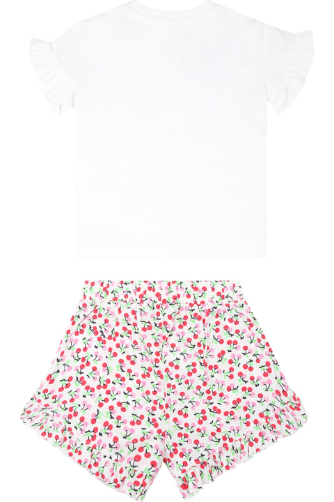MSGM Bottoms for Baby Girls MSGM White Suit Fr Baby Girl With Logo And Cherry