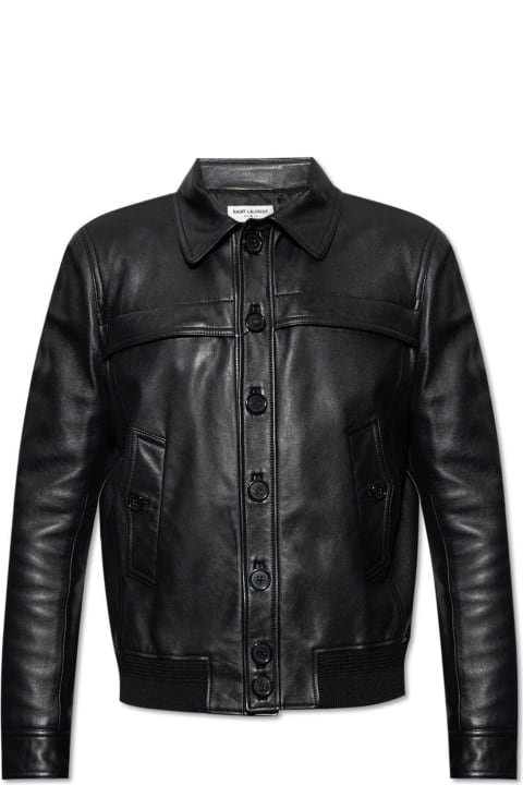 メンズ Saint Laurentのコート＆ジャケット Saint Laurent Button Up Leather Jacket