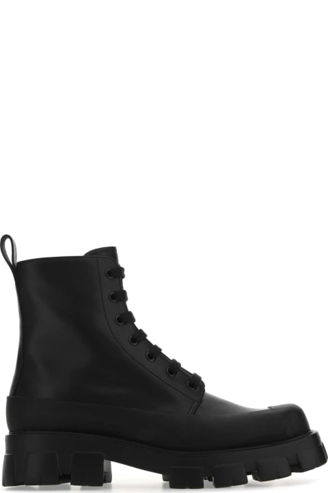 メンズ Pradaのシューズ Prada Black Leather Ankle Boots
