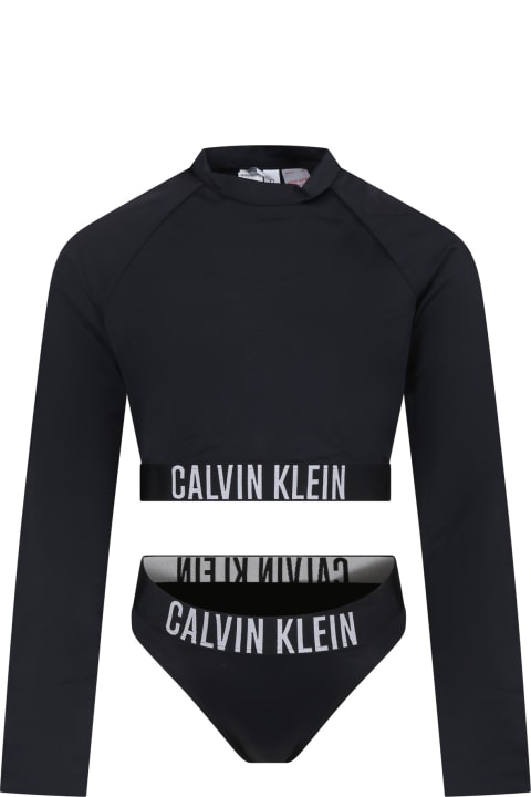 T-Shirts & Polo Shirts for Girls Calvin Klein Anti Uv Black Set For Girl With Logo
