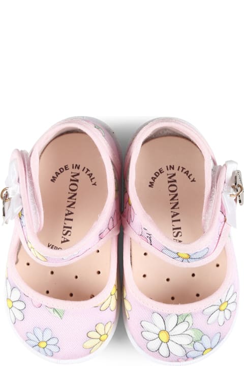 Monnalisa Shoes for Girls Monnalisa Pink Ballet Flats For Girl With Daises