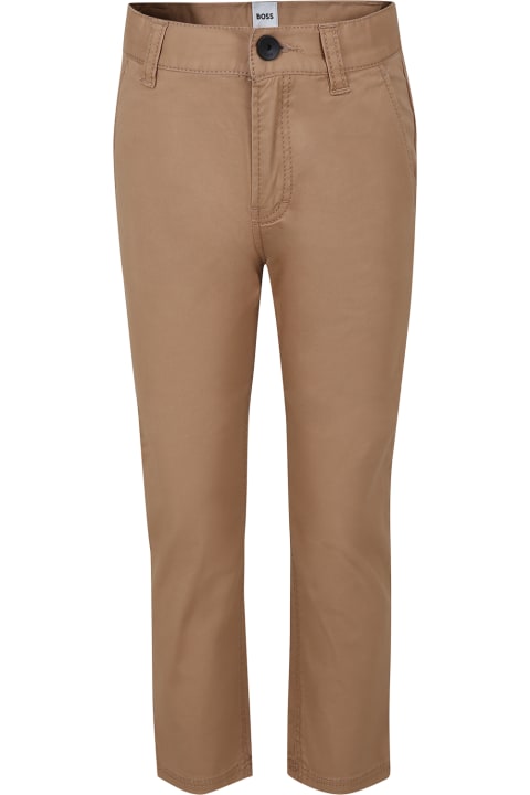 Bottoms for Boys Hugo Boss Beige Trousers For Boy With Logo Detail