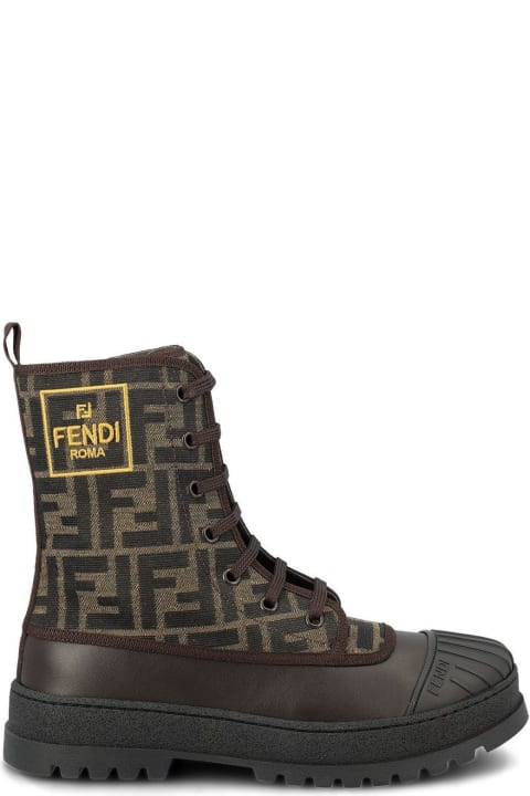Fendi Shoes for Boys Fendi Tobacco Jacquard Biker Boots