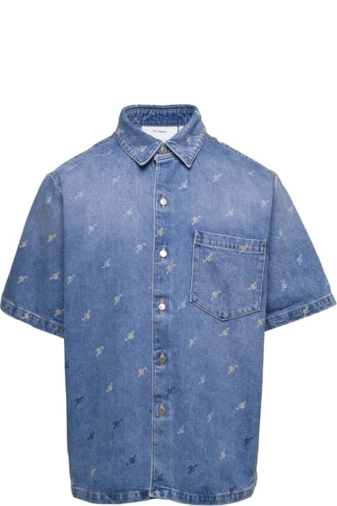 Axel Arigato for Men Axel Arigato Blue Jeans Shirt With Logo All Over In Denim Man