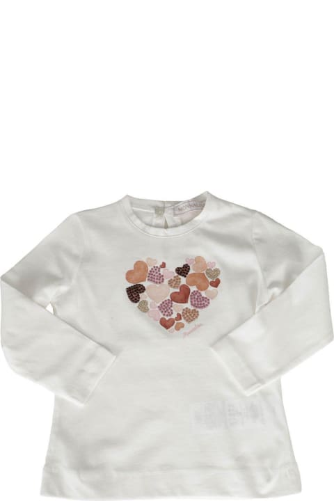 Topwear for Baby Girls Monnalisa Rhinestone Heart Print Jersey T-shirt