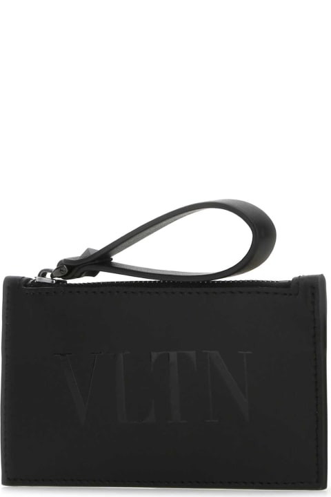 メンズ アクセサリー Valentino Garavani Black Leather Card Holder