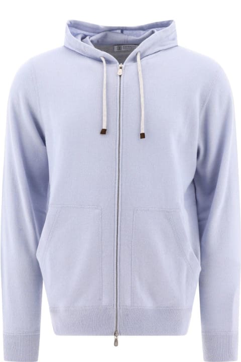 Fleeces & Tracksuits for Men Brunello Cucinelli Drawstring Zipped Knitted Hoodie
